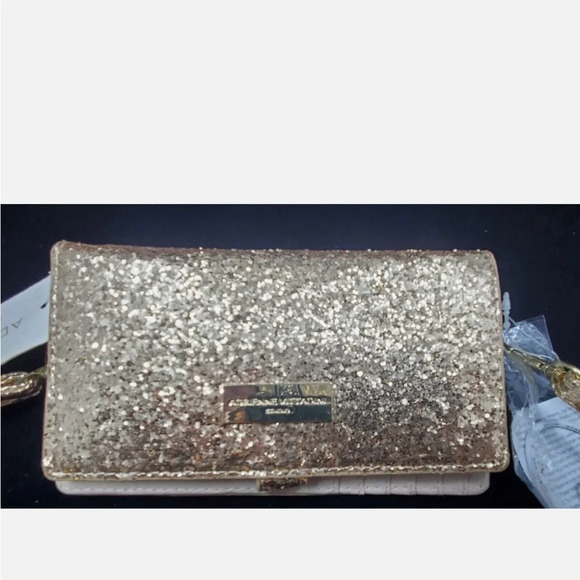 ADRIENNE VITTADINI GOLD GLITTER WALLET PHONE CASE w CHARGER CROSSBODY STRAP - Picture 8 of 16